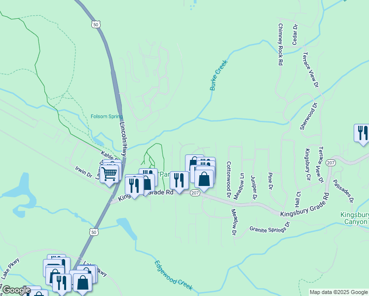 map of restaurants, bars, coffee shops, grocery stores, and more near 201 Manor Drive in Gardnerville