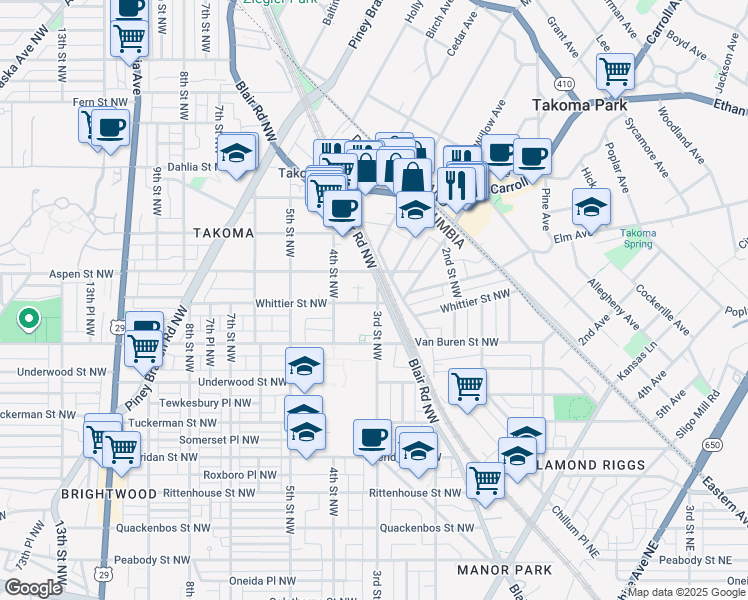 map of restaurants, bars, coffee shops, grocery stores, and more near 101 Independence Avenue Southeast in Washington