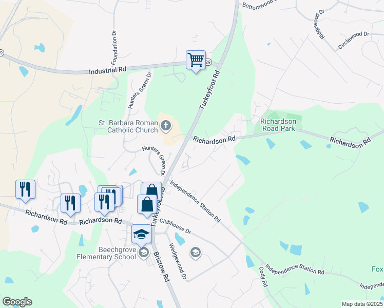 map of restaurants, bars, coffee shops, grocery stores, and more near 4063 Richardson Road in Independence