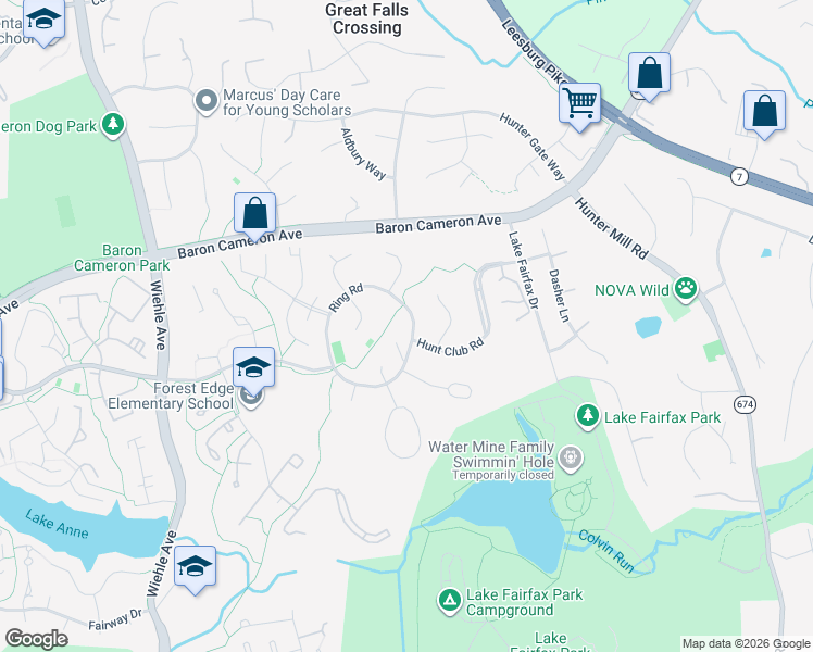 map of restaurants, bars, coffee shops, grocery stores, and more near 11003 Ring Road in Reston