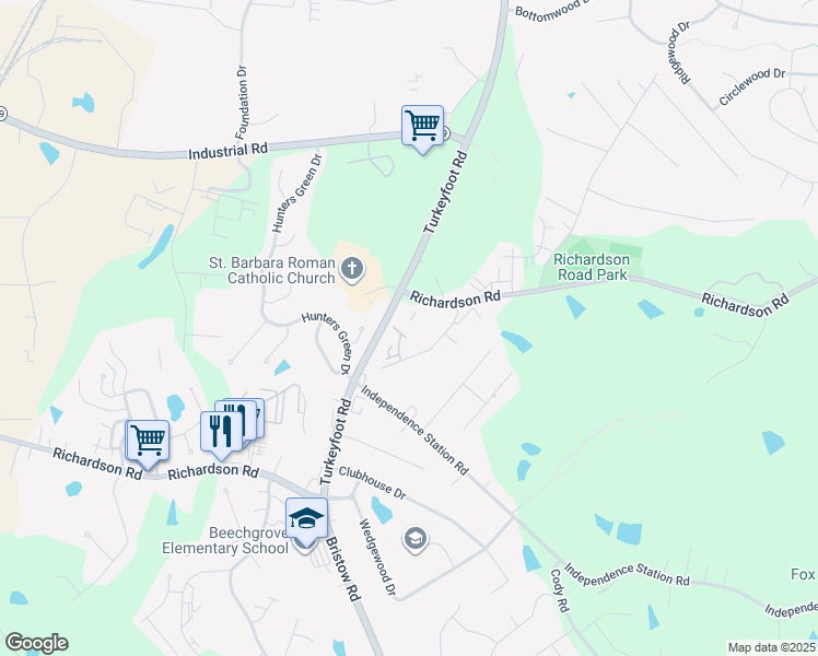 map of restaurants, bars, coffee shops, grocery stores, and more near 4063 Richardson Road in Independence