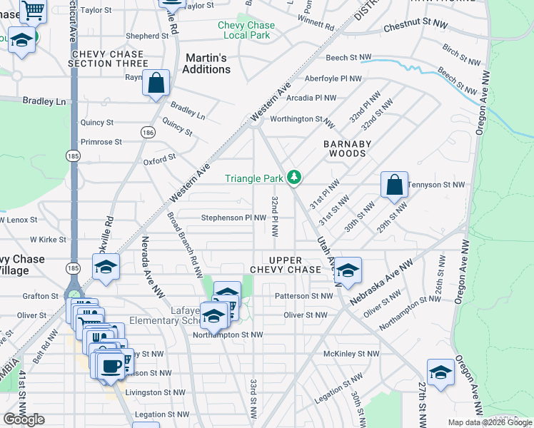 map of restaurants, bars, coffee shops, grocery stores, and more near 3231 Stephenson Place Northwest in Washington