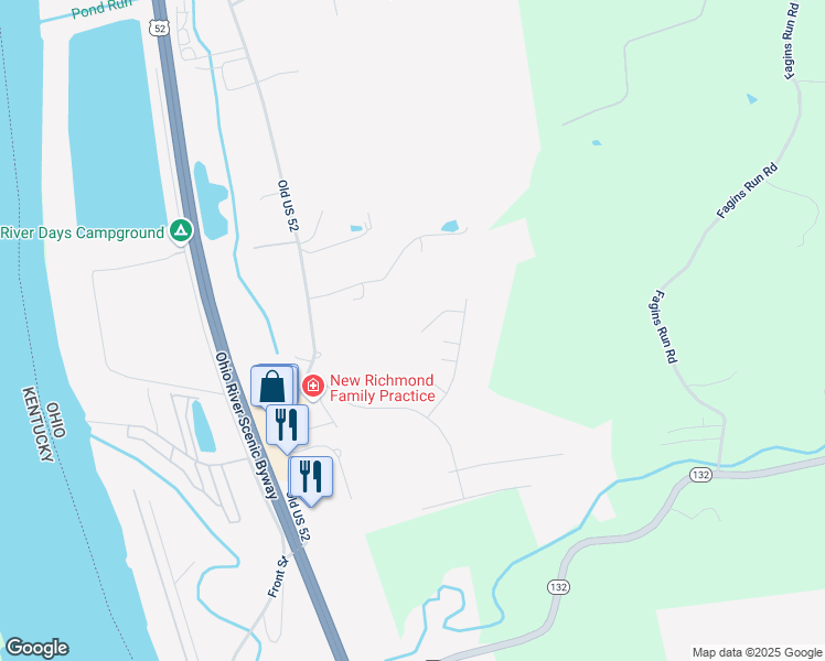 map of restaurants, bars, coffee shops, grocery stores, and more near 114 Moorage Court in New Richmond