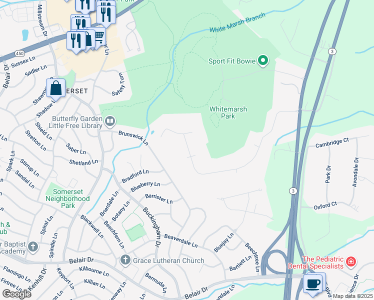 map of restaurants, bars, coffee shops, grocery stores, and more near 13041 Forest Drive in Bowie