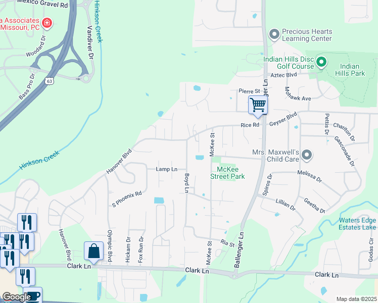 map of restaurants, bars, coffee shops, grocery stores, and more near 1912 Boyd Lane in Columbia
