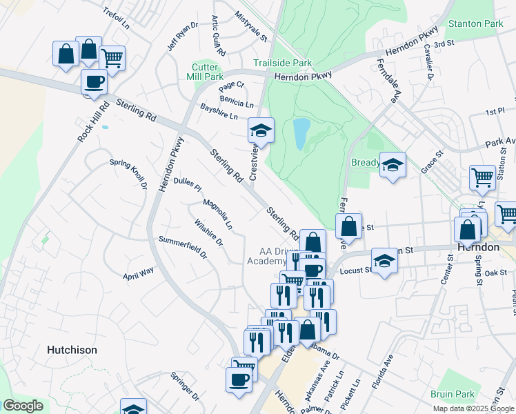 map of restaurants, bars, coffee shops, grocery stores, and more near 1201 Terrylynn Court in Herndon