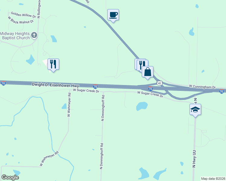 map of restaurants, bars, coffee shops, grocery stores, and more near 6600 West Sugar Creek Drive in Columbia