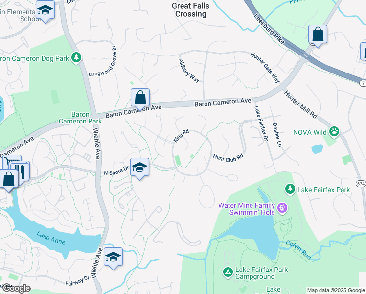 map of restaurants, bars, coffee shops, grocery stores, and more near 1330 Deep Run Lane in Reston