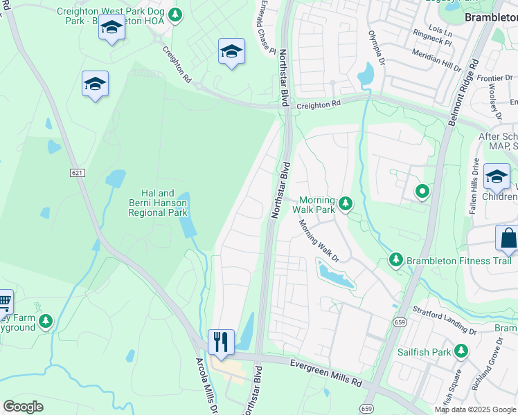map of restaurants, bars, coffee shops, grocery stores, and more near 42230 Castle Ridge Square in Ashburn