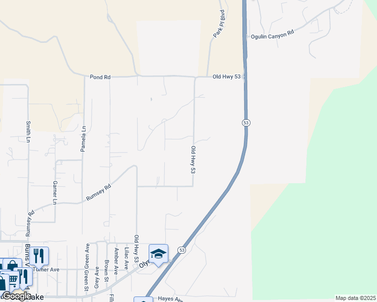 map of restaurants, bars, coffee shops, grocery stores, and more near 2875 Old Highway 53 in Clearlake