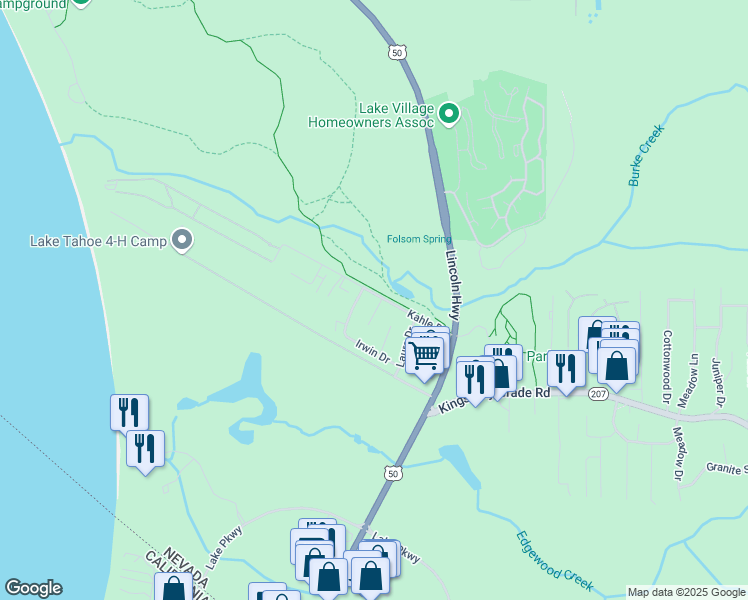 map of restaurants, bars, coffee shops, grocery stores, and more near 173 Faris Court in Gardnerville