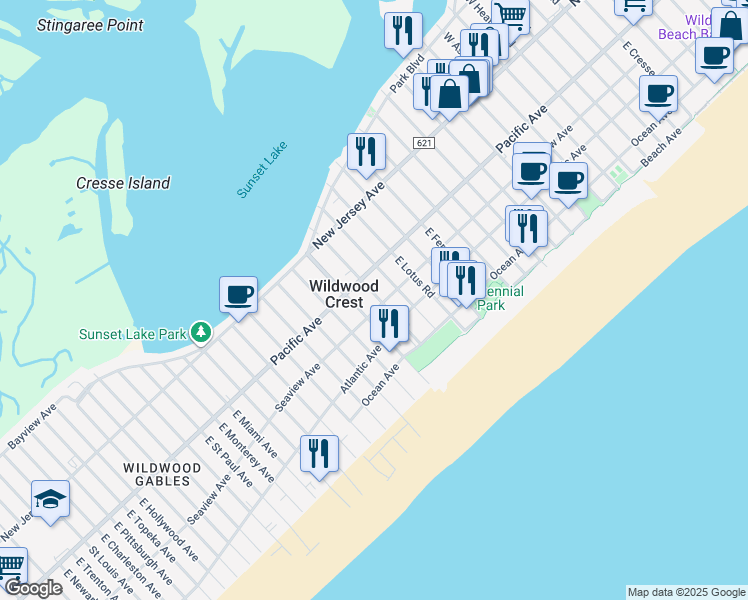 map of restaurants, bars, coffee shops, grocery stores, and more near 7010 Seaview Avenue in Wildwood Crest