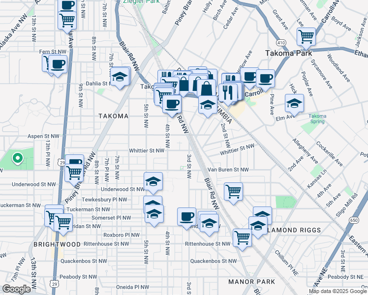map of restaurants, bars, coffee shops, grocery stores, and more near 101 Independence Avenue Southeast in Washington