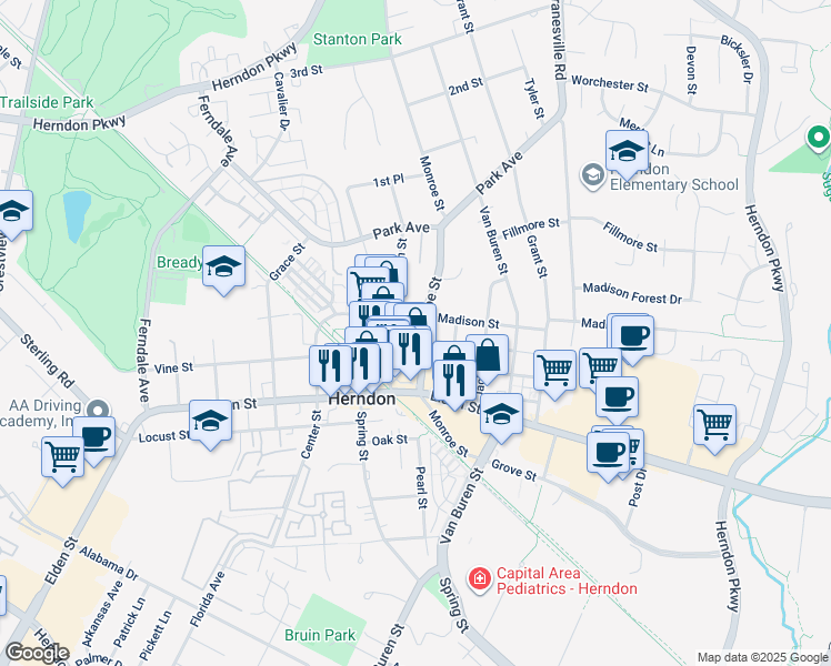 map of restaurants, bars, coffee shops, grocery stores, and more near 101 Independence Avenue Southeast in Washington