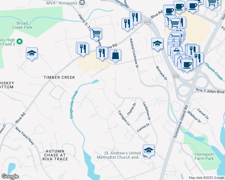 map of restaurants, bars, coffee shops, grocery stores, and more near 192 Cardamon Drive in Edgewater