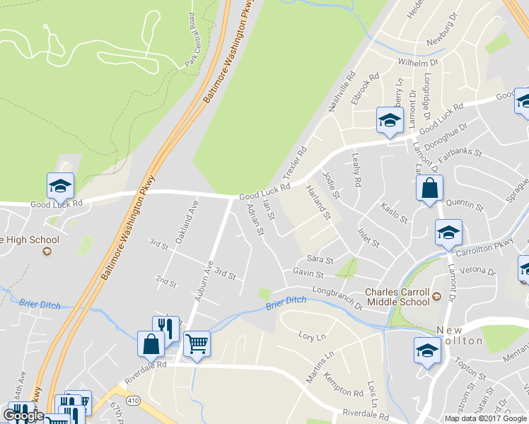 map of restaurants, bars, coffee shops, grocery stores, and more near 6616 Ian St in New Carrollton