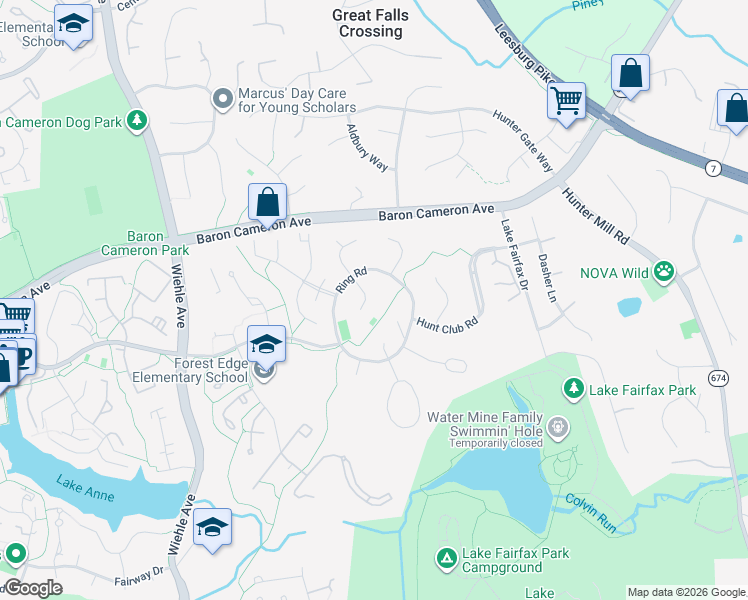 map of restaurants, bars, coffee shops, grocery stores, and more near 1327 Deep Run Lane in Reston