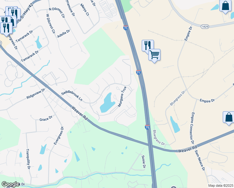 map of restaurants, bars, coffee shops, grocery stores, and more near 8480 Watersedge Drive in Florence