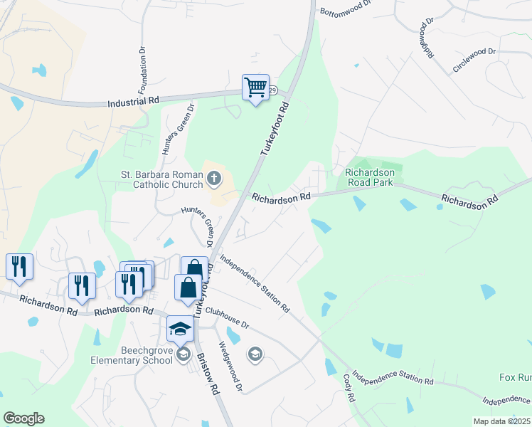 map of restaurants, bars, coffee shops, grocery stores, and more near 4063 Richardson Road in Independence