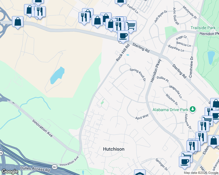 map of restaurants, bars, coffee shops, grocery stores, and more near 803 Winterhaven Place in Herndon
