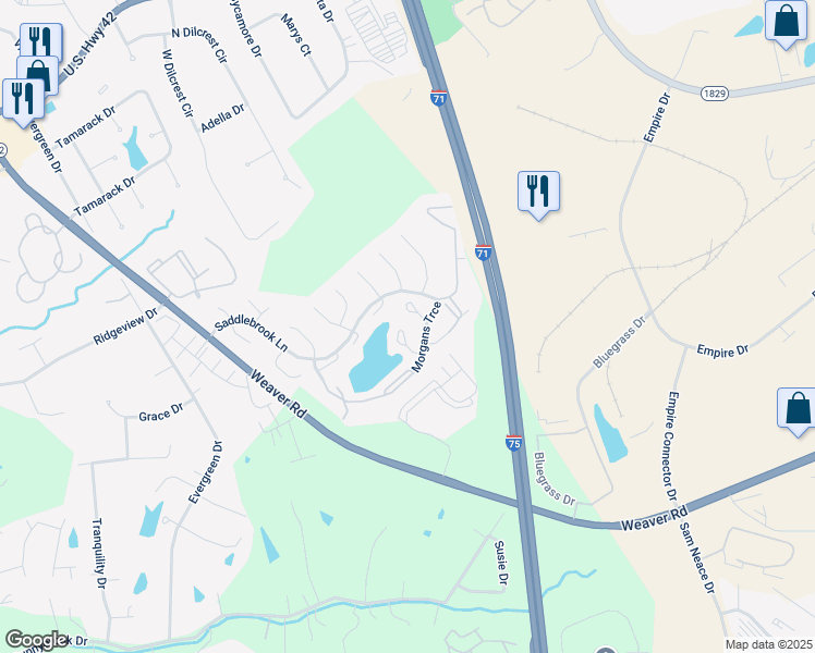 map of restaurants, bars, coffee shops, grocery stores, and more near 8480 Watersedge Drive in Florence