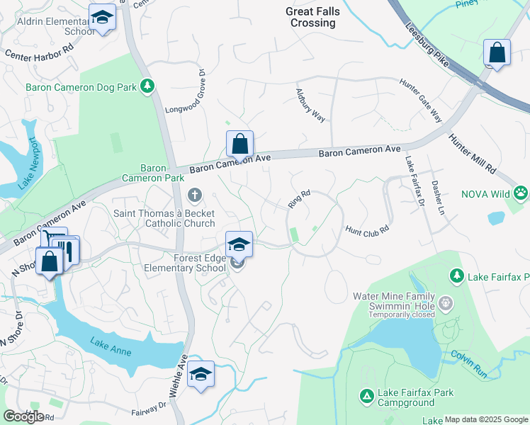 map of restaurants, bars, coffee shops, grocery stores, and more near 11029 Saffold Way in Reston