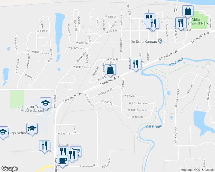 map of restaurants, bars, coffee shops, grocery stores, and more near 33635 Hillcrest Street in De Soto