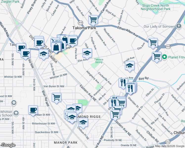 map of restaurants, bars, coffee shops, grocery stores, and more near 101 Independence Avenue Southeast in Washington