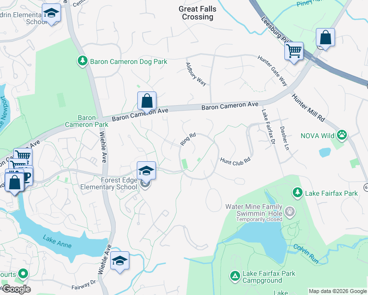 map of restaurants, bars, coffee shops, grocery stores, and more near 11035 Ring Road in Reston
