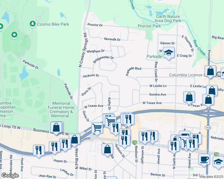 map of restaurants, bars, coffee shops, grocery stores, and more near 1809-1815 Kathy Drive in Columbia