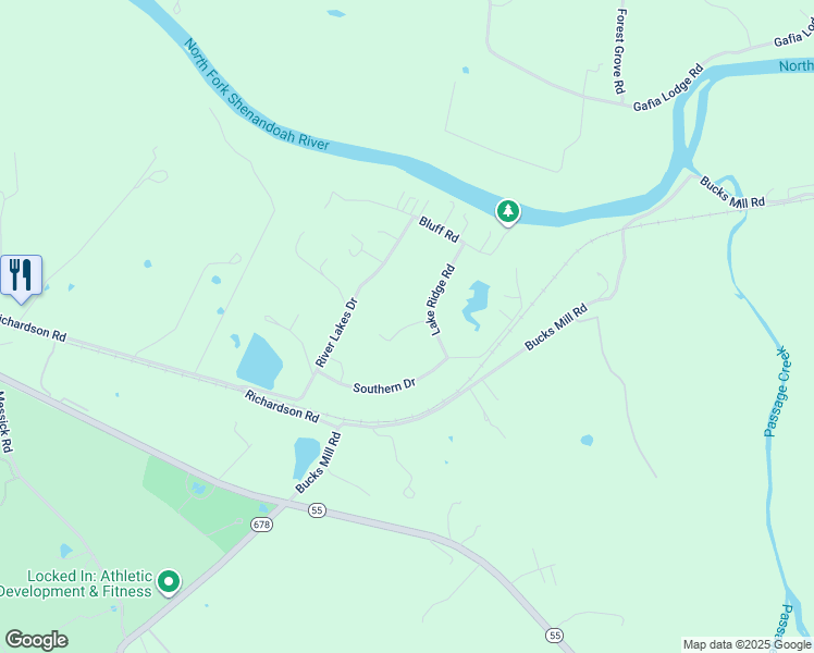 map of restaurants, bars, coffee shops, grocery stores, and more near 45 Cedar Lake Court in Strasburg