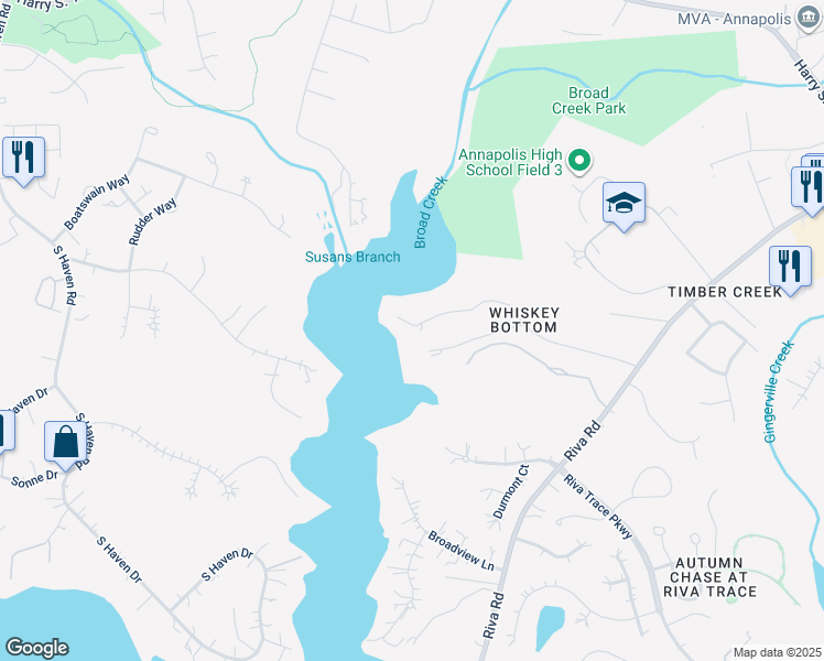 map of restaurants, bars, coffee shops, grocery stores, and more near 466 Forelands Road in Annapolis