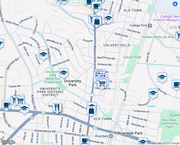 map of restaurants, bars, coffee shops, grocery stores, and more near 101 Independence Avenue Southeast in Washington