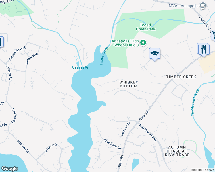 map of restaurants, bars, coffee shops, grocery stores, and more near 466 Forelands Road in Annapolis