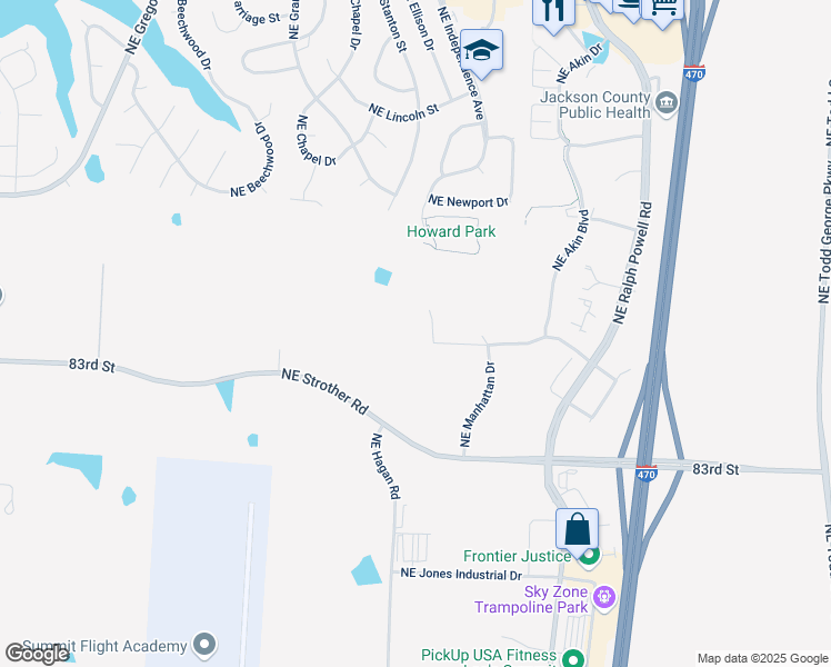 map of restaurants, bars, coffee shops, grocery stores, and more near 3320 Northeast Wilshire Drive in Lee's Summit