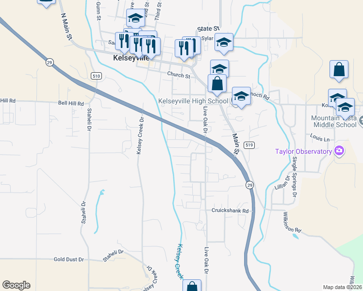 map of restaurants, bars, coffee shops, grocery stores, and more near in Kelseyville
