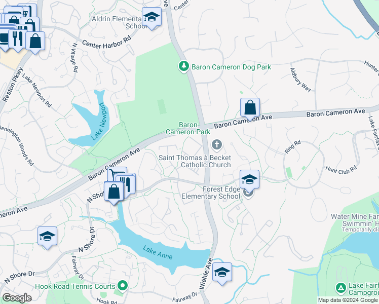 map of restaurants, bars, coffee shops, grocery stores, and more near 1422 Northgate Square in Reston