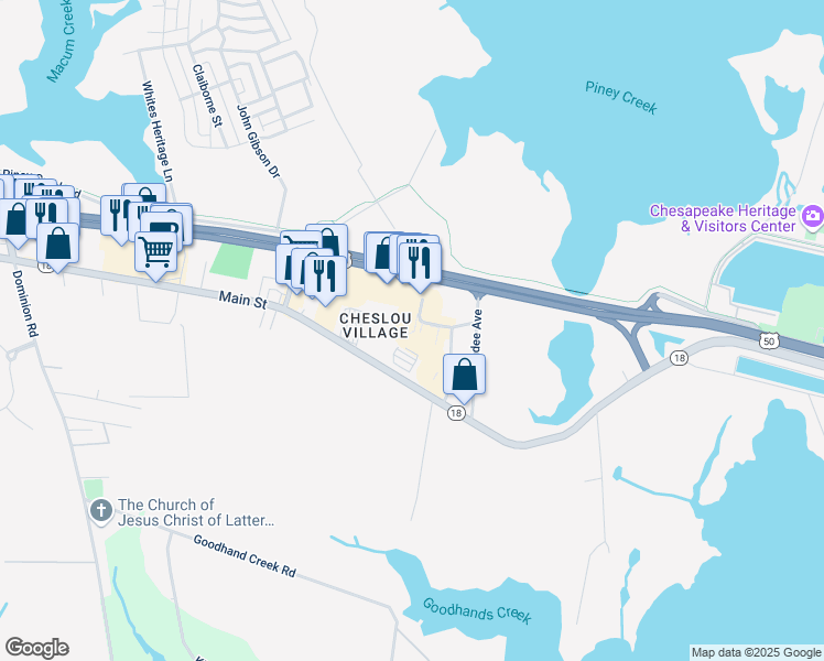 map of restaurants, bars, coffee shops, grocery stores, and more near 800 Abruzzi Drive in Chester