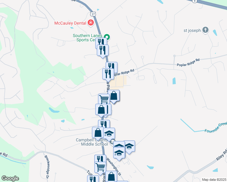map of restaurants, bars, coffee shops, grocery stores, and more near 7918 Alexandria Pike in Alexandria