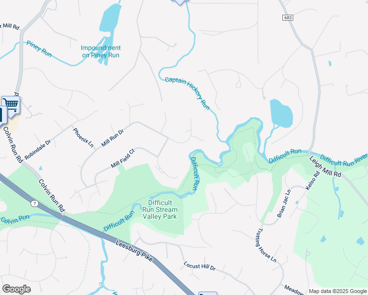 map of restaurants, bars, coffee shops, grocery stores, and more near 9725 Mill Run Drive in Great Falls