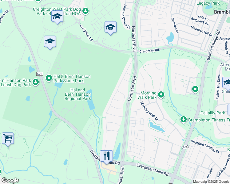 map of restaurants, bars, coffee shops, grocery stores, and more near 23309 Tradewind Drive in Ashburn