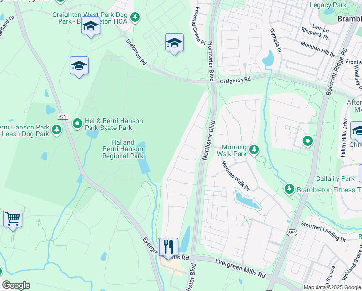 map of restaurants, bars, coffee shops, grocery stores, and more near 23309 Tradewind Drive in Ashburn