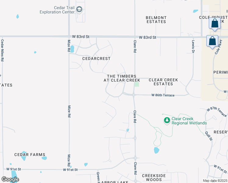 map of restaurants, bars, coffee shops, grocery stores, and more near 25012 West 86th Terrace in Lenexa