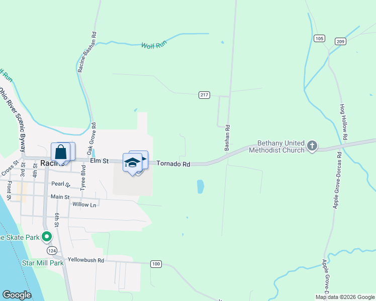 map of restaurants, bars, coffee shops, grocery stores, and more near 47862 Sr 124 End Racine in Racine