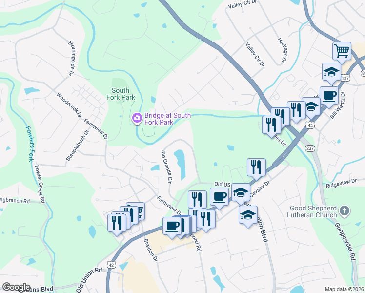 map of restaurants, bars, coffee shops, grocery stores, and more near 26 Rio Grande Circle in Florence