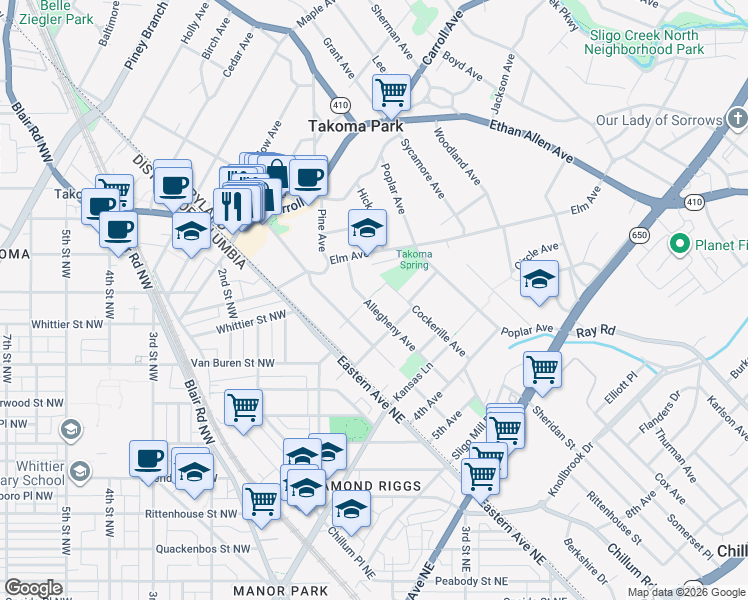 map of restaurants, bars, coffee shops, grocery stores, and more near 101 Independence Avenue Southeast in Washington