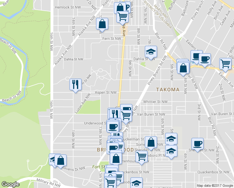 map of restaurants, bars, coffee shops, grocery stores, and more near 101 Independence Avenue Southeast in Washington