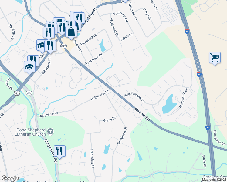 map of restaurants, bars, coffee shops, grocery stores, and more near Highway 842 in Florence