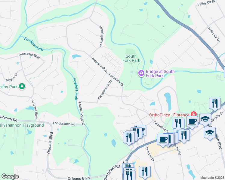 map of restaurants, bars, coffee shops, grocery stores, and more near 2685 Ridgecrest Drive in Florence