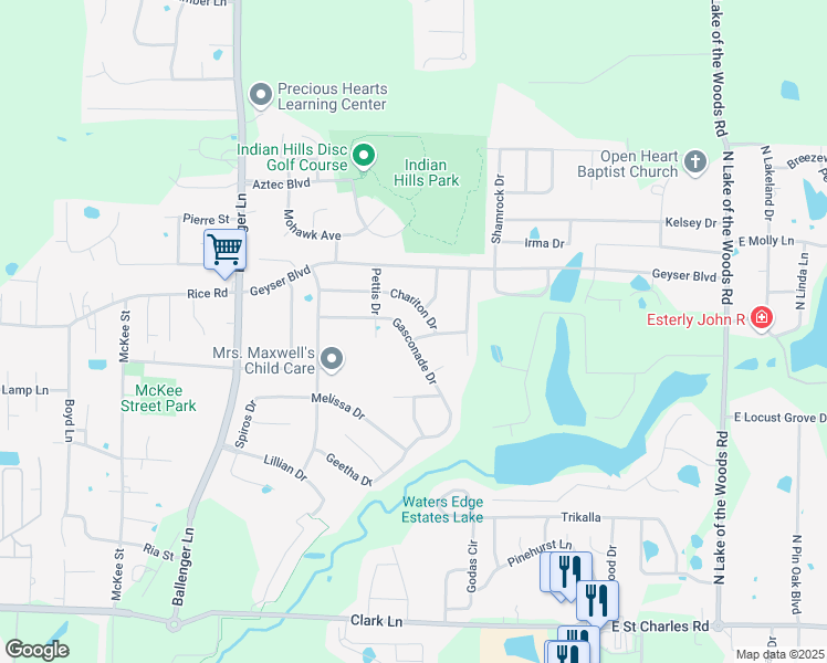 map of restaurants, bars, coffee shops, grocery stores, and more near 5209 Gasconade Drive in Columbia